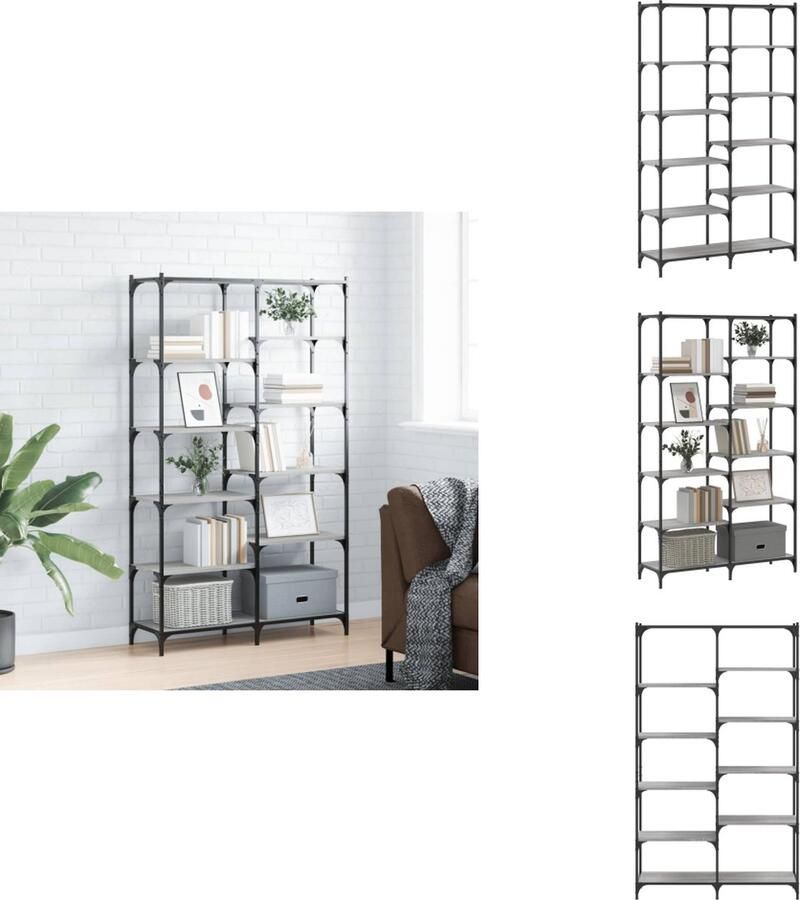 The Living Store Boekenrek 100x32x170 cm bewerkt hout en ijzer grijs sonoma Boekenrek Boekenkast Industrieel Design Houten Boekenkast Grijze Boekenkast - Foto 4