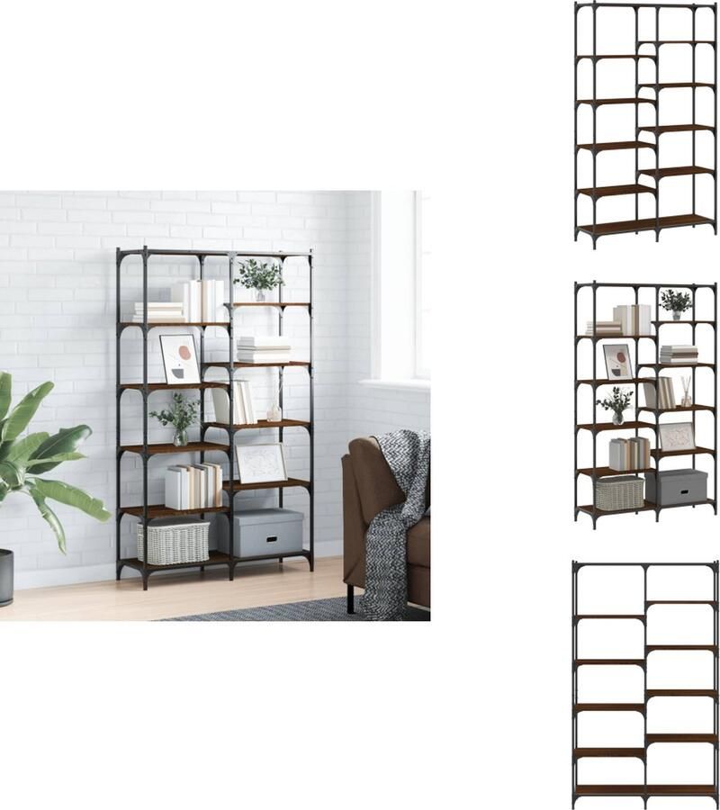VidaXL Boekenrek Boekenrekken Boekenkast Opbergrek Boekenrek 100x32x170 cm bewerkt hout en ijzer bruineikenkleurig