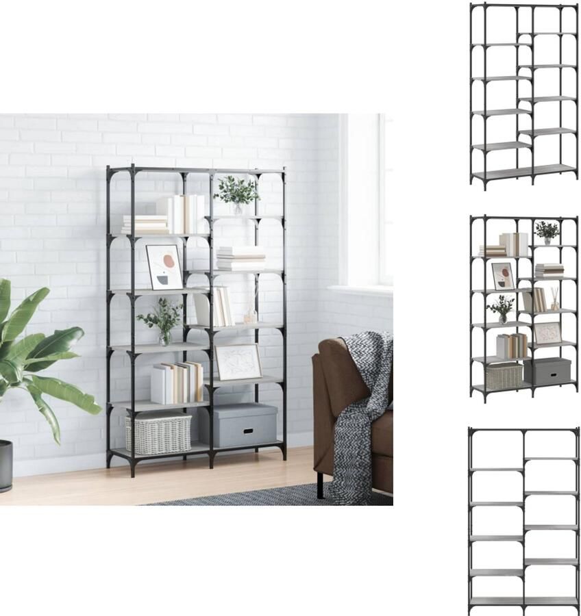 The Living Store Boekenrek 100x32x170 cm bewerkt hout en ijzer grijs sonoma Boekenrek Boekenkast Industrieel Design Houten Boekenkast Grijze Boekenkast - Foto 3
