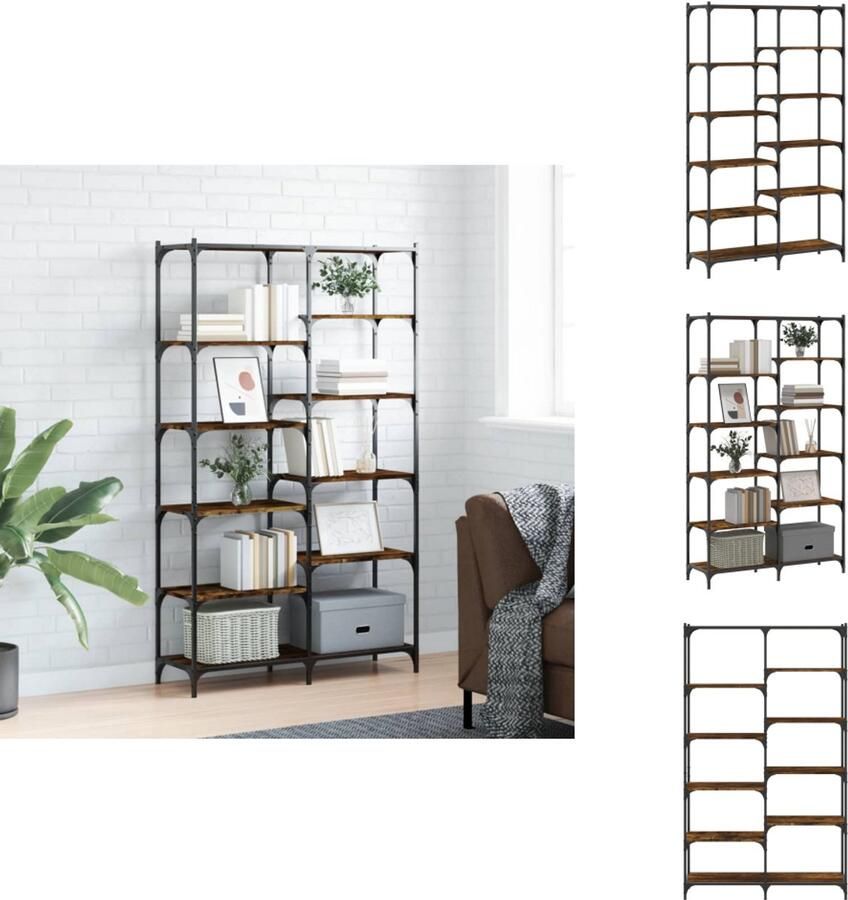 VidaXL Boekenrek Boekenrekken Boekenkast Opbergrek Boekenrek 100x32x170 cm bewerkt hout en ijzer gerookt eiken
