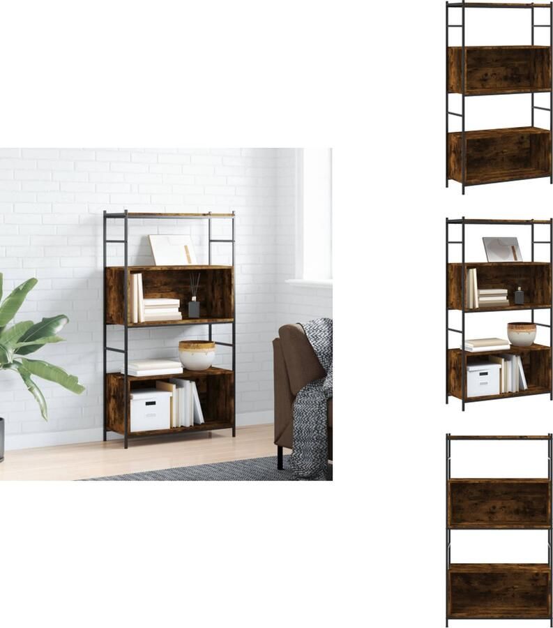 VidaXL Boekenrek Boekenrekken Boekenkast Opbergrek Boekenrek 80x30x145-5 cm bewerkt hout en ijzer gerookt eiken - Foto 2
