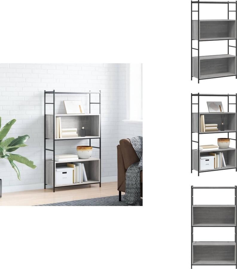 VidaXL Boekenrek Boekenrekken Boekenkast Opbergrek Boekenrek 80x30x145 5 cm bewerkt hout en ijzer grijs sonoma - Foto 2