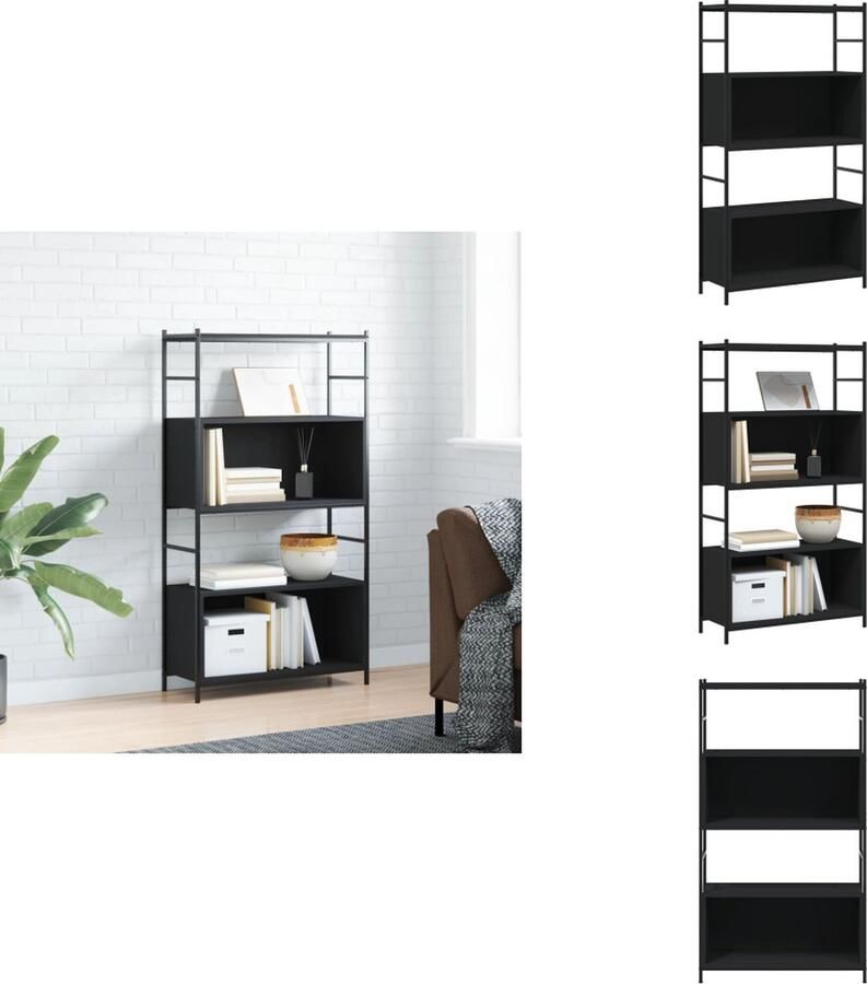 VidaXL Boekenrek Boekenrekken Boekenkast Opbergrek Boekenrek 80x30x145 5 cm bewerkt hout en ijzer zwart