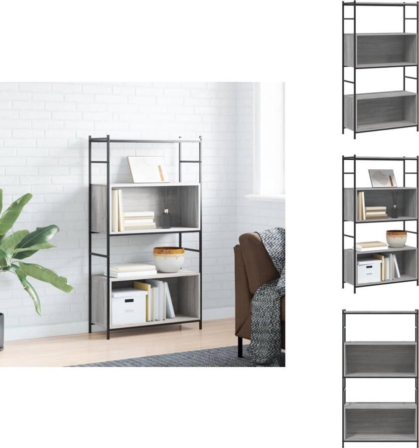 VidaXL Boekenrek Boekenrekken Boekenkast Opbergrek Boekenrek 80x30x145 5 cm bewerkt hout en ijzer grijs sonoma
