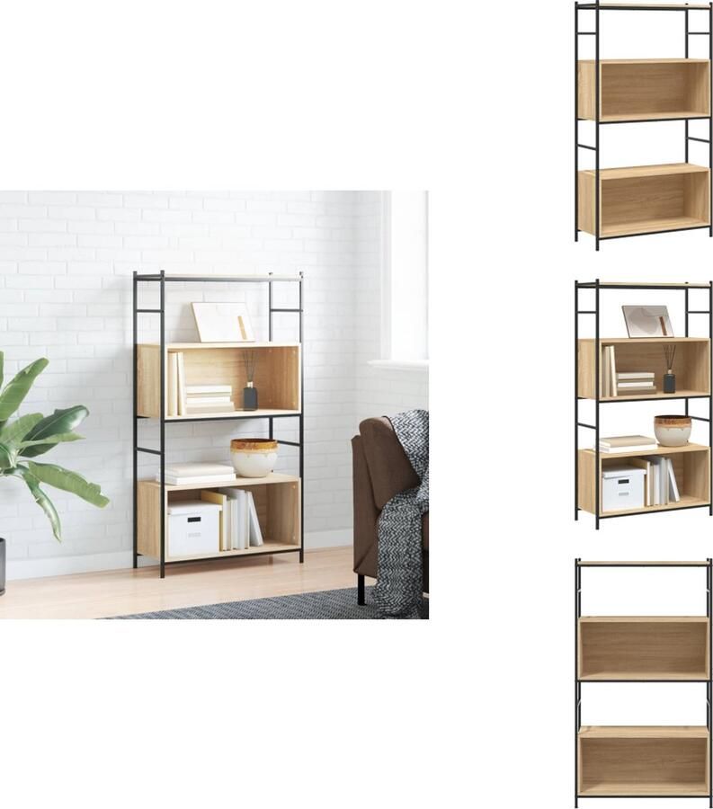 VidaXL Boekenrek Boekenrekken Boekenkast Opbergrek Boekenrek 80x30x145-5 cm bewerkt hout en ijzer sonoma eiken