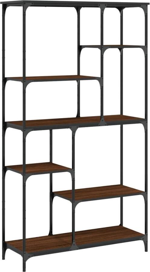 VidaXL Boekenrek Bruin Eikenkleur Hout en Staal Boekenrek Industrieel Boekenrek Houten Boekenrek Bruin Boekenrek Bibliotheek