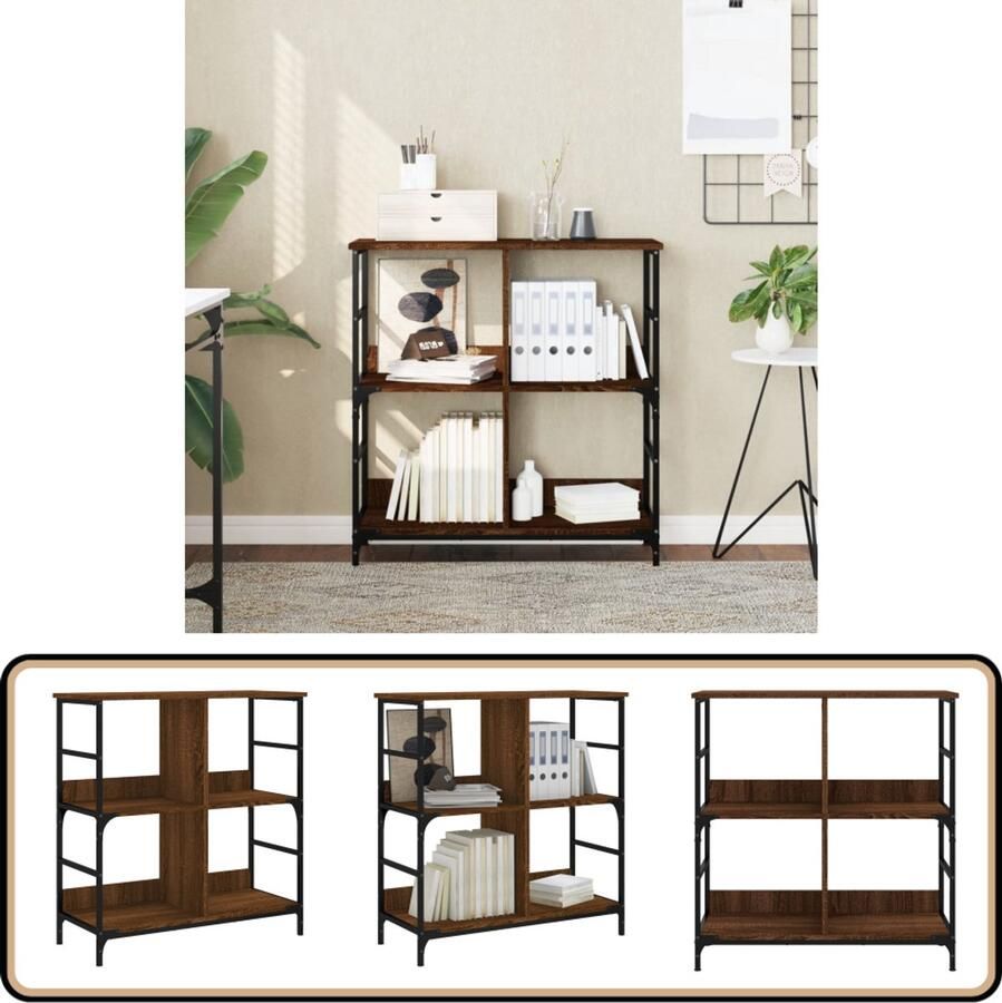 VidaXL Boekenrek Bruineiken 78 5x33x82 cm Boekenrek Industrieel Boekenrek Houten Boekenplank Bibliotheek Kast Opbergkast