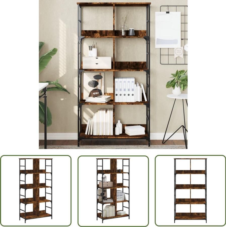 VidaXL Boekenrek Gerookt Eiken 78 5x33x153 cm Boekenrek Boekenkast Industrieel Design Houten Boekenplank Bruine Boekenkast Vintage Boekenkast Opbergruimte Woonkamerdecoratie