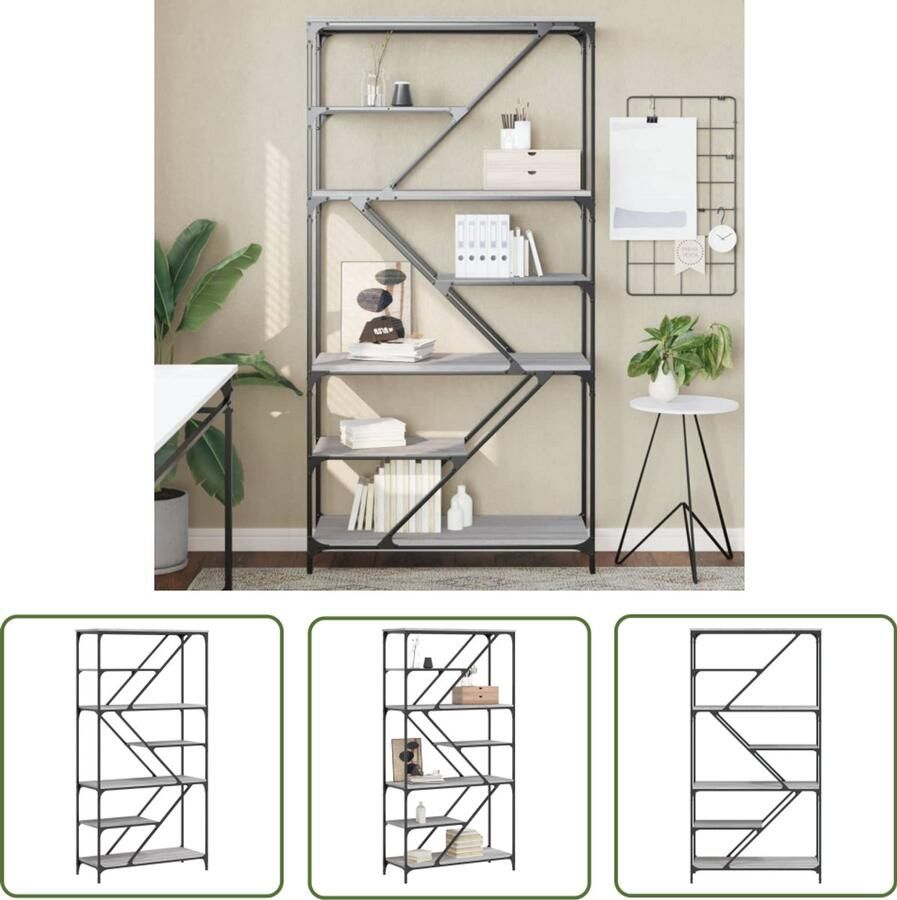 VidaXL Boekenrek Grijs Sonoma 91x36x176 cm Boekenrek Industrieel Boekenrek Houten Boekenrek Grijze Boekenkast Bibliotheek Kast