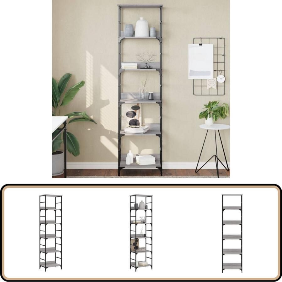 VidaXL Boekenrek Grijs Sonoma Eiken 50x33x188 5 cm Boekenrek Industrieel Design Houten Boekenplank Bibliotheek Kast Opbergkast Salonmeubilair Slaapkamermeubilair