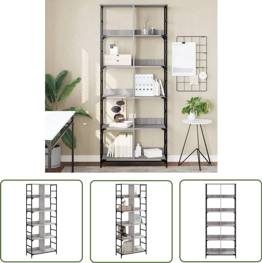 VidaXL Boekenrek Grijs Sonoma Eiken 78 5x33x188 5 cm Boekenrek Boekenkast Industrieel Interieur Houten Kast Opbergruimte