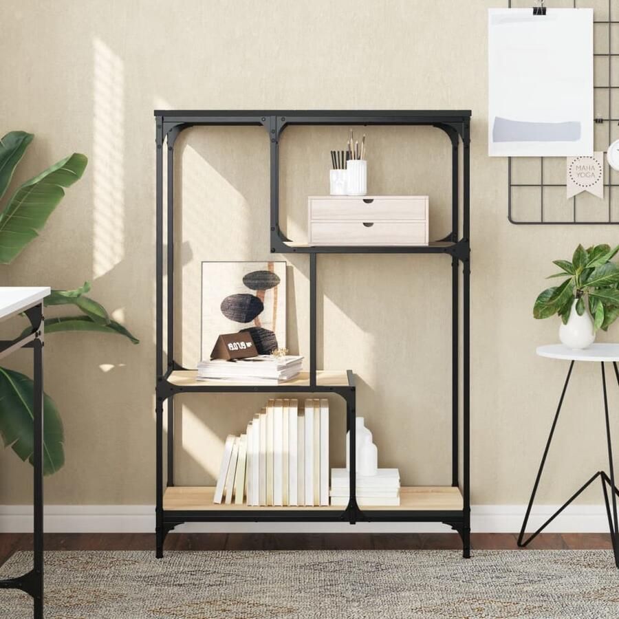 VidaXL Boekenrek Hout en Staal Sonoma Eikenkleur Boekenrek Houten Boekenkast Industrieel Boekenrek Bibliotheek Kast Opbergkast Salonmeubilair Woonkamerdecoratie - Foto 2