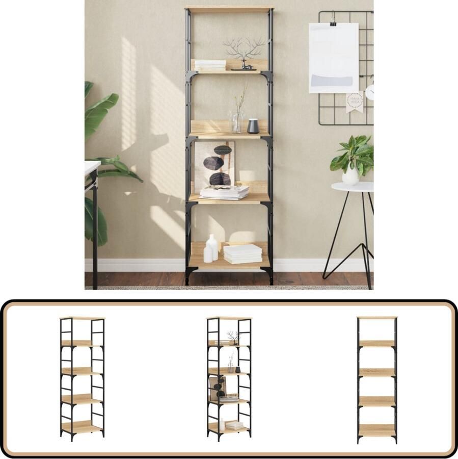 VidaXL The Living Store Boekenrek 50x33x153 cm bewerkt hout sonoma eikenkleurig Boekenplank Houten Boekenkast Industrieel Boekenrek Boekenkast Salon Boekenkast Badkamer
