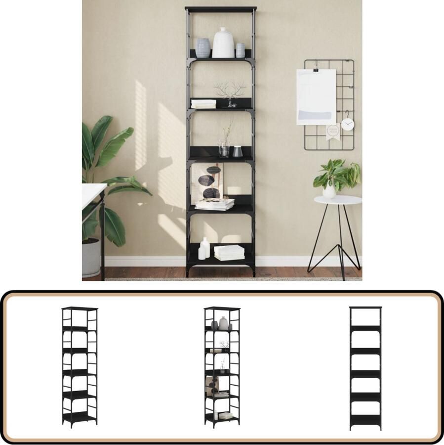 VidaXL Boekenrek Zwart 50x33x188 5 cm Hout & Staal Boekenrek Industrieel Boekenrek Houten Boekenrek Zwarte Boekenkast Bibliotheek