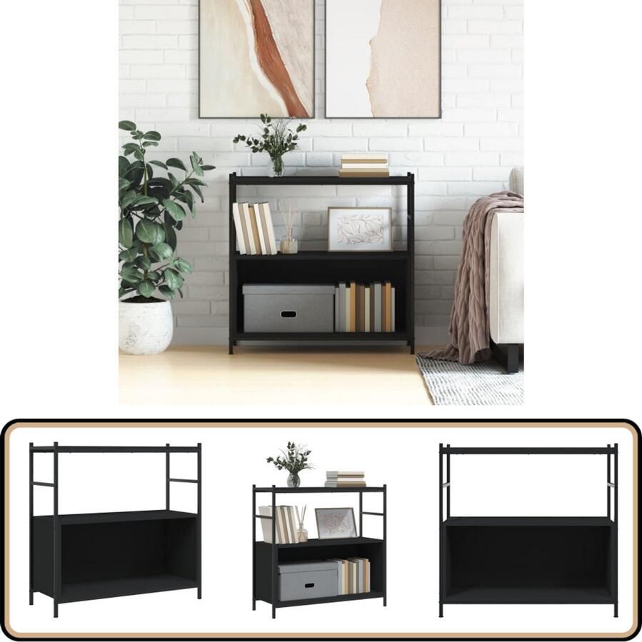 VidaXL Boekenrek Zwart 80x30x78 5 cm Hout & IJzer Boekenrek Industrieel Boekenplank Industrieel Zwarte Boekenkast Stapelbaar Boekenrek Vintage Boekenkast Boekenrek Salon Boekenrek Badkamer Boekenrek Keuken