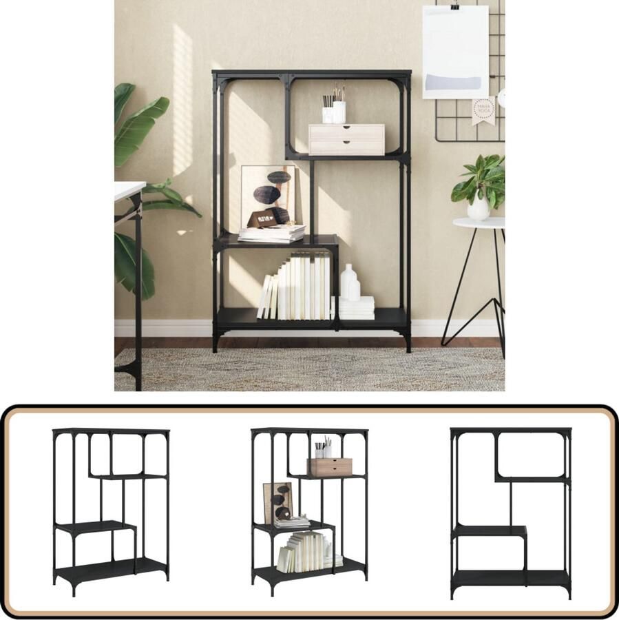VidaXL Boekenrek Zwart 81x36x115 cm Hout & Staal Boekenrek Industrieel Boekenrek Houten Boekenrek Zwarte Boekenkast Boekenplank