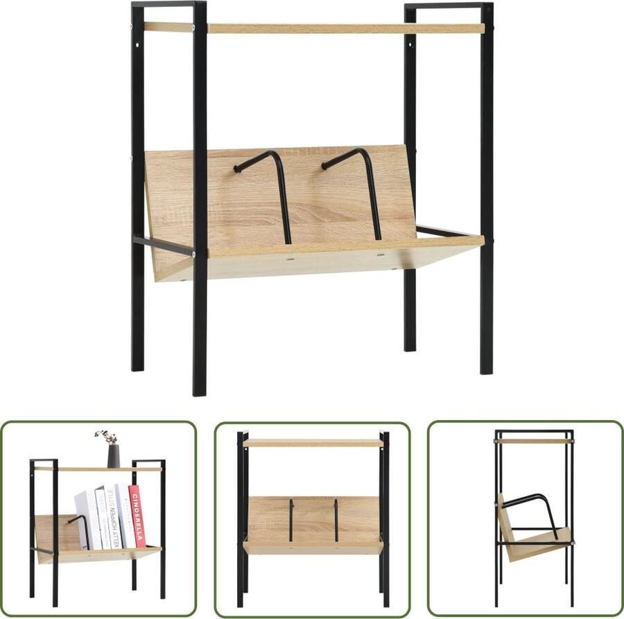 The Living Store Boekenkast 2-laags 52 x 28 x 59 cm zwart eiken spaanplaat staal Boekenkast Boekenstandaard Woonaccessoires Industrieel Meubilair Houten Boekenkast - Foto 2