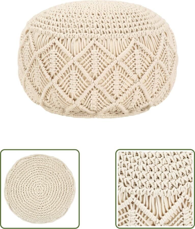 The Living Store Macramé Poef Katoen 45 x 30 cm Handgemaakt Macrame Poef Boho Decor Vloerkleed Woonaccessoires Stoffen Poef