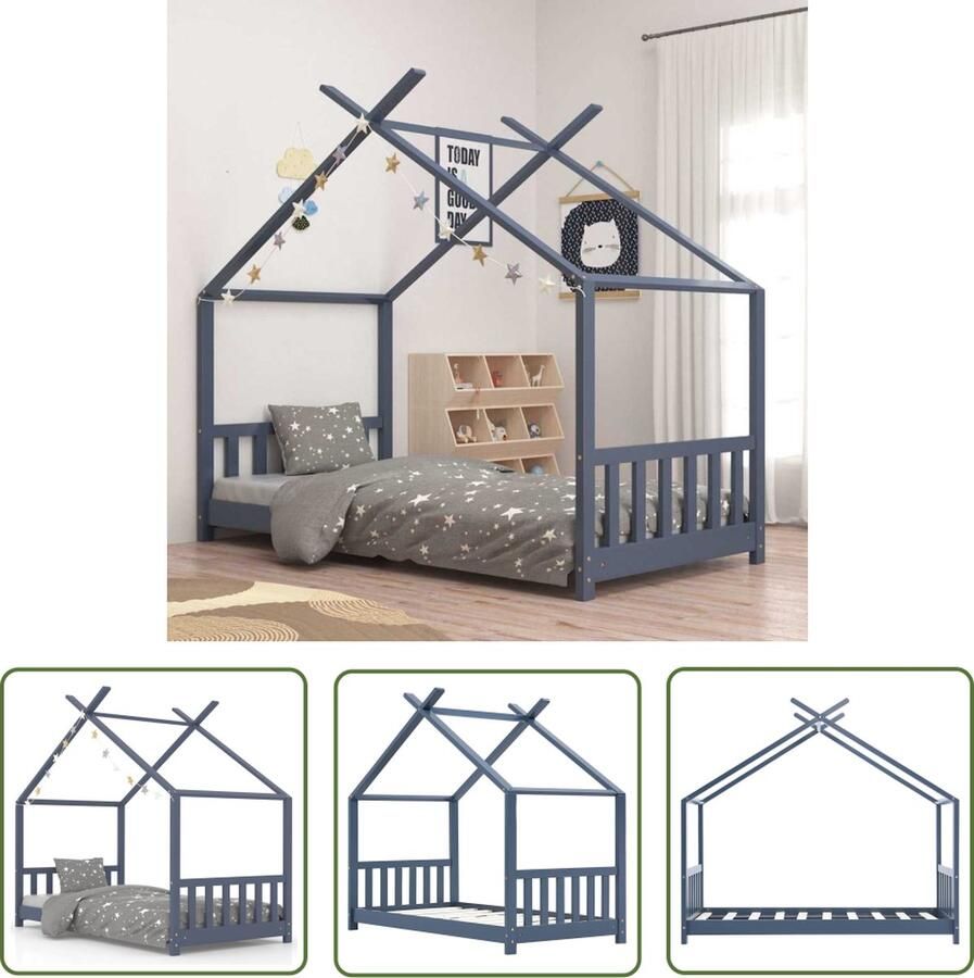 The Living Store Bedframe Boomhut-stijl 166 x 88 x 147.5 cm Grijs Geschikt voor 80 x 160 cm matras Massief grenenhout Kinderbed Boomhut Bed Houten Bed Kids Bed Tweepersoons Bed
