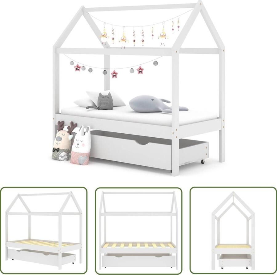 The Living Store Kinderbedframe Boomhut 146x77x140 cm wit Massief grenenhout Kinderbed Boomhut Bed Kids Bed Houten Bed Kinderkamer Meubels