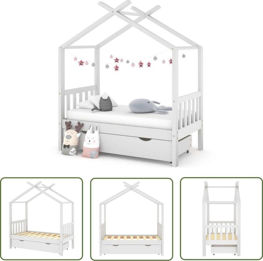 The Living Store kinderbedframe boomhut-stijl 146 x 77 x 190 cm massief grenenhout wit Kinderbed Boomhut Bed Kids Bed Houten Bed Grenenhouten Bed