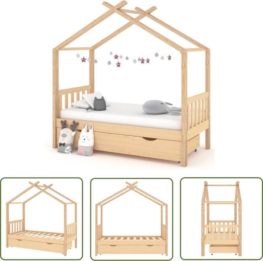 The Living Store Kinderbedframe Boomhut-stijl Massief Grenenhout 166x87x190 cm Incl Bedlade Geschikt voor 80x160 cm Matras Kinderbed Boomhut Bed Grenenhout Bed Kids Bed Peuterbed