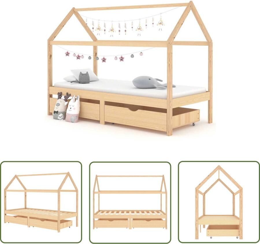 The Living Store Kinderbedframe Boomhutstijl met Lades 206x97x140 cm Massief Grenenhout Kinderbed Boomhut Bed Kids Bed Houten Bed Kinderkamers