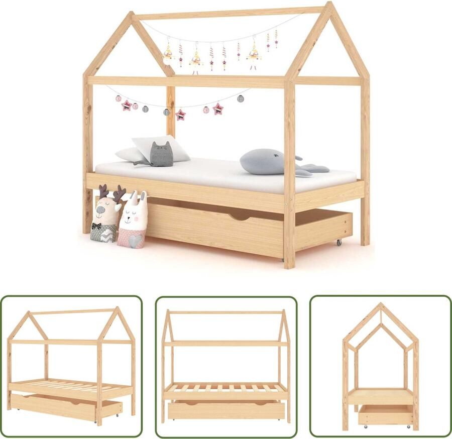 The Living Store Kinderbedframe Boomhutstijl Grenenhout 166x87x140 cm Inclusief bedlade Geschikt voor matras van 80x160 cm Kinderbed Boomhut Stijl Grenenhout Kids Bed Kinderkamer