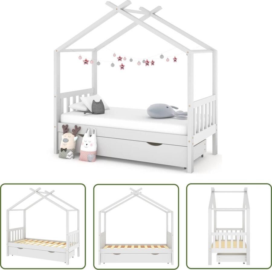 The Living Store Kinderbedframe Boomhutstijl Massief Grenenhout 166x87x190 cm Met lade Wit Kinderbed Boomhut Stijl Houten Bed Kids Bed Grenenhout Bed