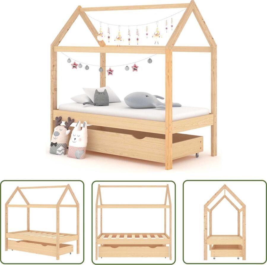 The Living Store Kinderbed Boomhut-stijl Hout 146 x 77 x 140 cm Met lade Kinderbed Boomhutbed Hout Bed Kids Bed Grenenhouten Bed