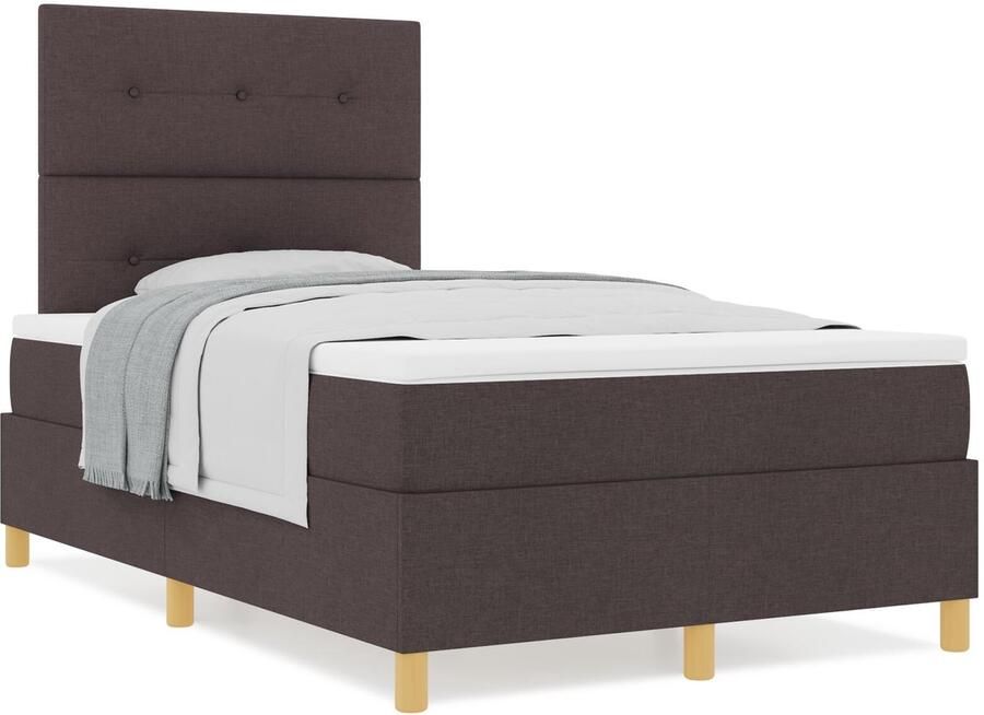 VidaXL Box Spring Bed met Matras Donkerbruin Klein Tweepersoons Stoffen Bed - Foto 2