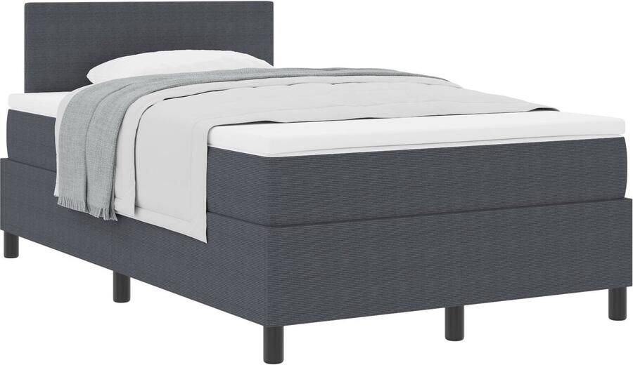 VidaXL Boxspring Bed met Matras Donkergrijs 120x200 cm Korduroy Stof - Foto 3