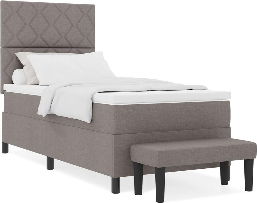 VidaXL Boxspring bed met matras met hoofdeinde Taupe 100 x 200 cm Stof - Foto 2