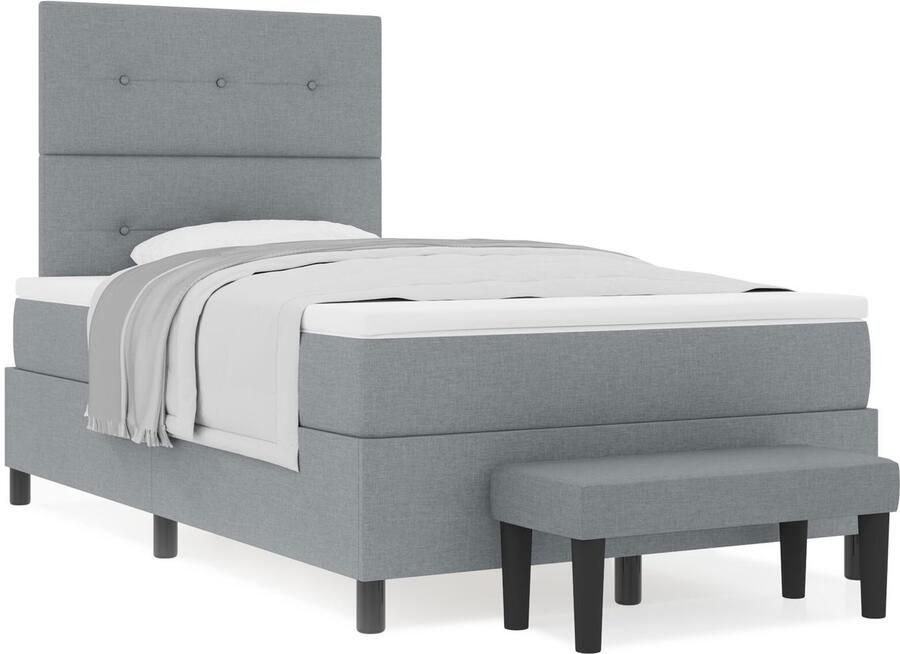VidaXL Boxspring Bed met Matras & Bank Lichtgrijs 120x190 cm Stof - Foto 2
