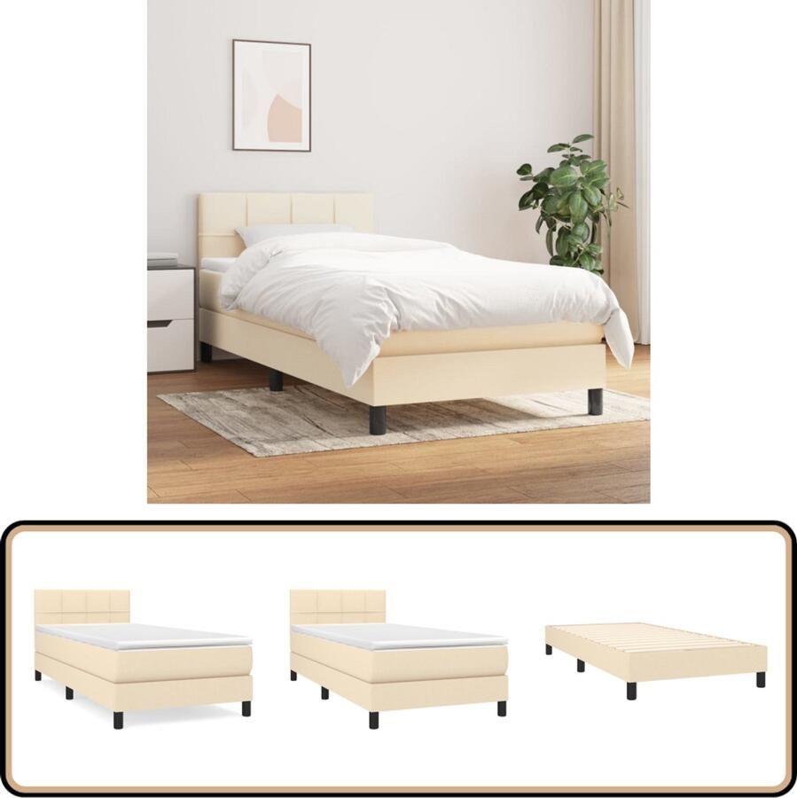 VidaXL Boxspring Crèmekleurig Inclusief Matras 80x200 cm Boxspringbed Slaapcomfort Boxspring Tweepersoonsbed Cremekleurig Pocketed Verenmatras Adjustable Headboard