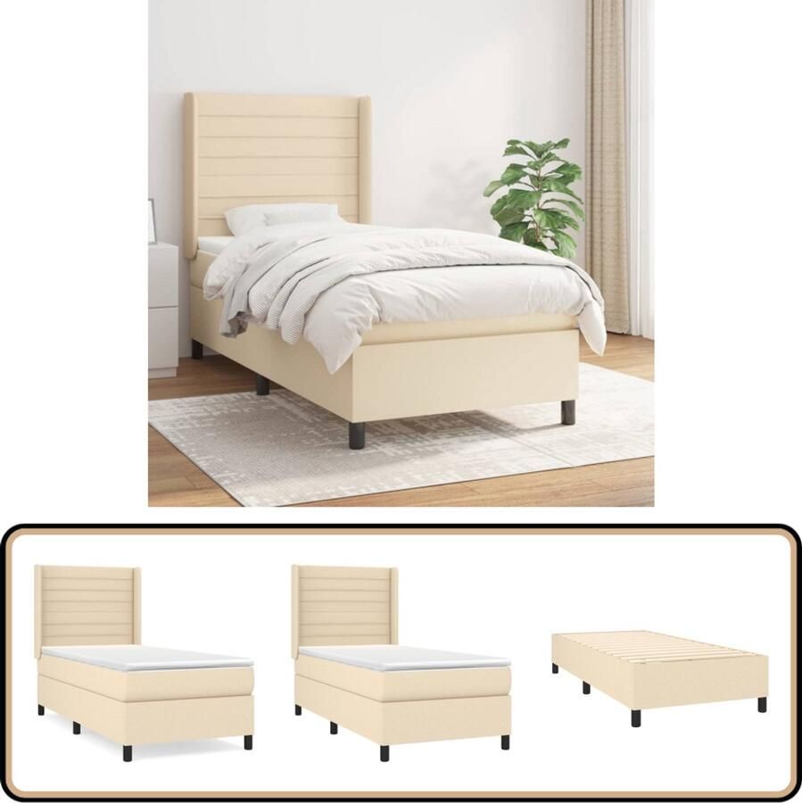 VidaXL Boxspring 100x200 cm Inclusief Matras Crème Boxspringbed Pocketvering Cremekleurig Tweepersoonsbed Adjustable Headboard