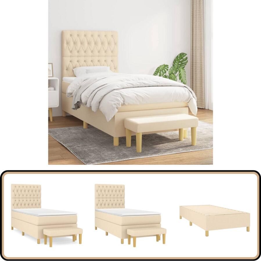 VidaXL Boxspring 100x200 cm Inclusief matras Crème Boxspringbed Slaapcomfort Boxspring Tweepersoonsbed Cremekleurig