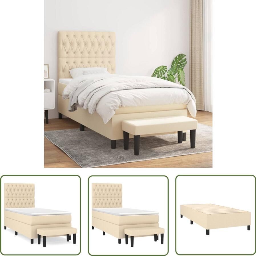 VidaXL Boxspring 100x200 cm Inclusief Matras en Bankje Boxspring Bed Boxspring Creme Kleurig Bed Tweepersoons Bed Stapelbare Boxspring Frame Bedroom Furniture