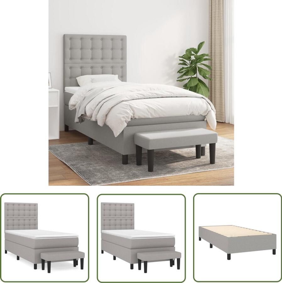 VidaXL Boxspring 100x200 cm Lichtgrijs Inclusief Matras Boxspringbed Slaapcomfort Boxspring Tweepersoonsbed Grijs Bed Frame Pocketed Spring Mattress Adjustable Headboard Bedroom Furniture