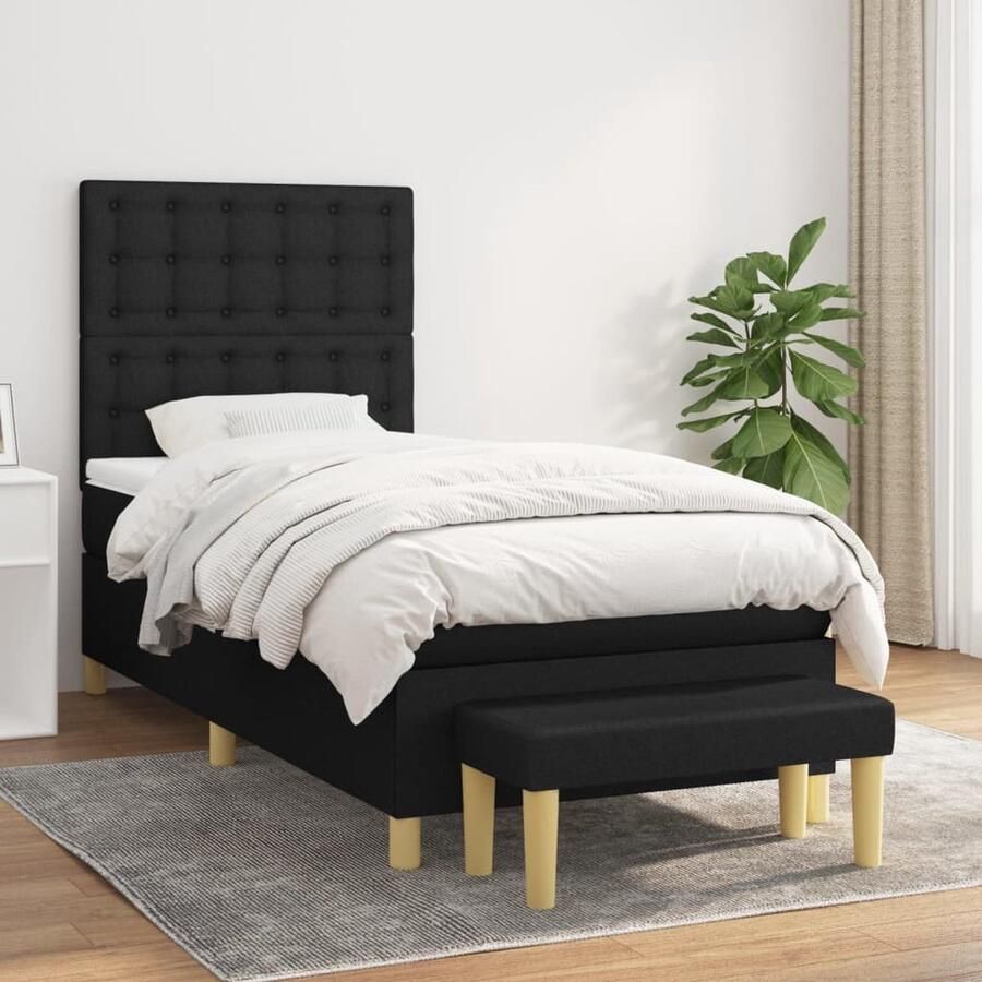 VidaXL Boxspring met Matras Zwart 90x190 cm Boxspring Bed Tweepersoonsbed Slaapcomfort Matras Pocketed Veren Zware Constructie Moderne Design Zwart - Foto 2