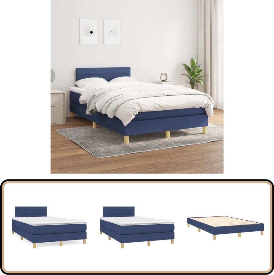 VidaXL Boxspring 120x200 cm Inclusief Matras Blauw Boxspringbed Boxspring Slaapkamerinrichting Tweepersoonsbed Bed Met Hoofdbord