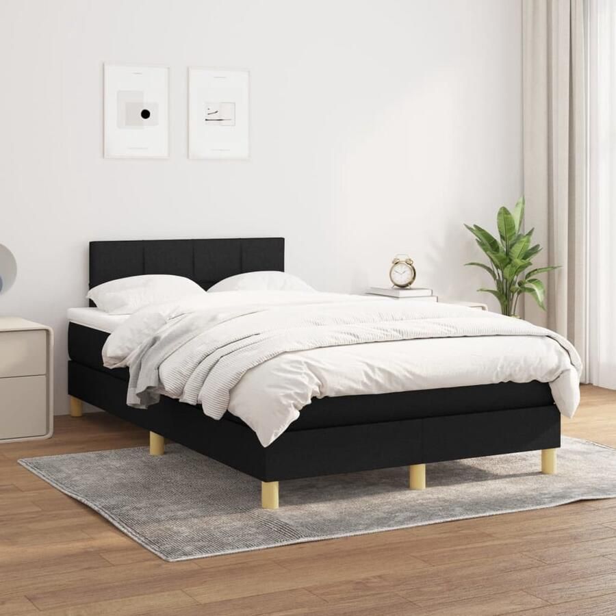 VidaXL Boxspring 120x200 cm Inclusief Matras Zwart Boxspringbed Boxspring Slaapkamerinrichting Tweepersoonsbed Zwarte Bed Pocketed Spring Mattress Adjustable Headboard Medium Firm - Foto 2