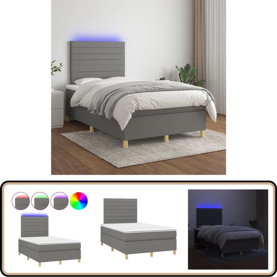 VidaXL Boxspring 120x200 cm Met LED en Matras Boxspring Donkere Kleuren Led Lampen Elektrisch Verstelbare Hoofdbord Pocketvering Matras