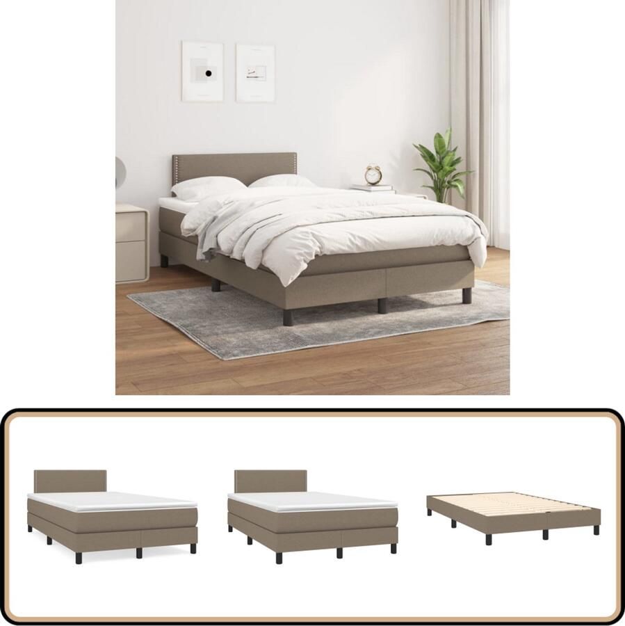VidaXL Boxspring 120x200 cm Taupe Inclusief Matras Boxspringbed Boxspring Tweepersoonsbed Slaapcomfort Pocketveermatras Adjustable Headboard Taupe Duurzame Stof
