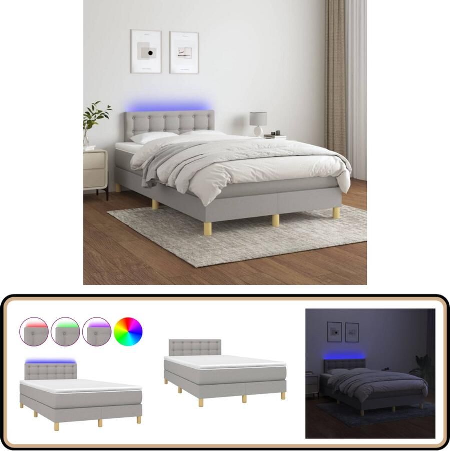 Vida XL Boxspring met matras en LED stof lichtgrijs 120x200 cm SKU: V3133541 - Foto 2