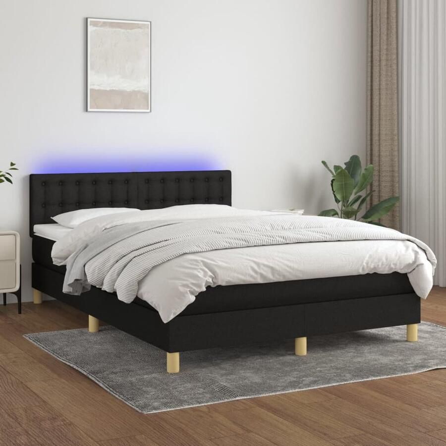 VidaXL Boxspring met matras en LED Zwart 140x200 cm Boxspring Led Bed Verstelbare Hoofdbord Pocketvering Matras Huidevriendelijk Slaapcomfort - Foto 2