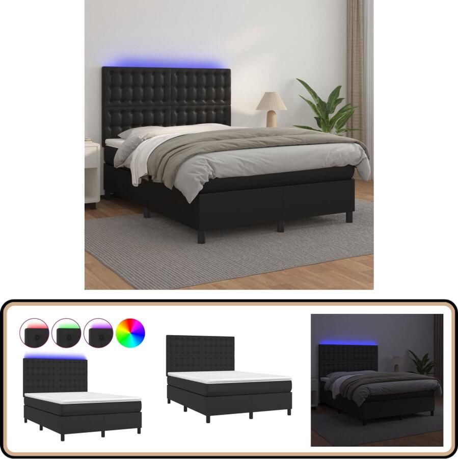 VidaXL Boxspring 140x190 cm met LED en Matras Boxspring Led Bed Kunstleder Bed Elektrisch Verstelbare Hoofdbord Pocketveer Matras Slaapcomfort Boxspring Kopen