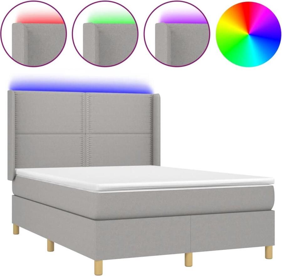 VidaXL Boxspring 140x190 cm met LED en Matras Boxspring Led Bed Slaapcomfort Boxspring Kopen King Size Bed Tweepersoonsbed Grijs Bed Modern Bed Design Bed - Foto 2