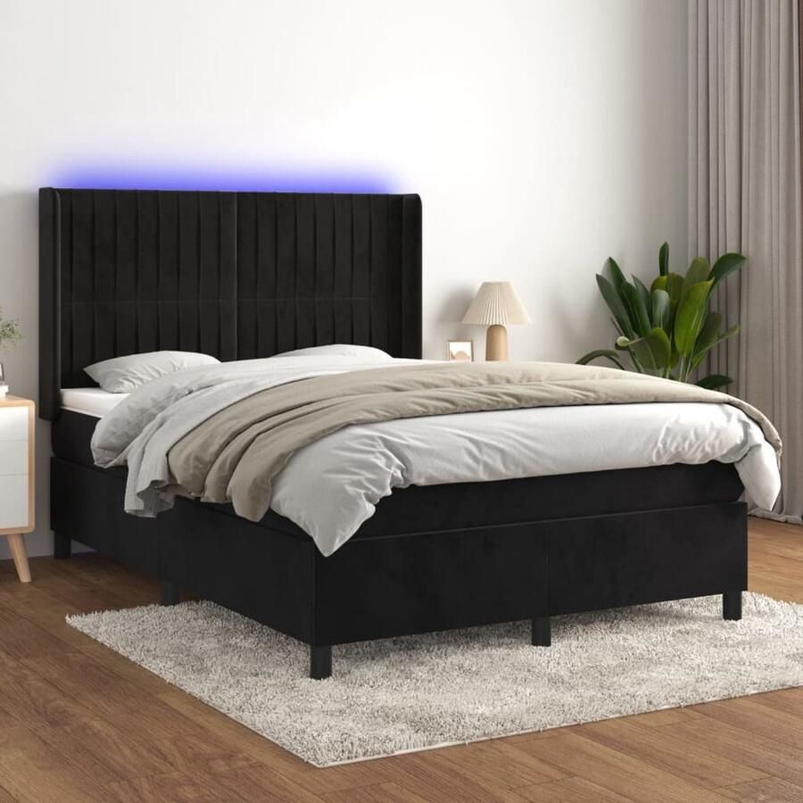 VidaXL Boxspring 140x190 cm met LED en Matras Boxspring Led Lamp Velvet Bed Elektrisch Verstelbare Hoofdbord Pocketed Spring Mattress Boxspring Kopen - Foto 2