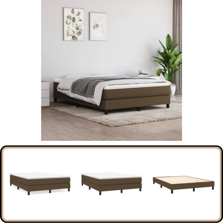 VidaXL Boxspring 140x200 cm Donkerbruin Boxspring Boxspringbed Donkere Bruine Boxspring Tweepersoons Boxspring Pocketveer Matras Middenhard Matras Frame Bed
